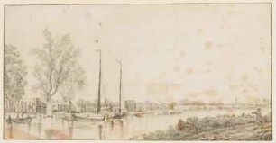 Boote und Angler am Ufer eines Gewässers