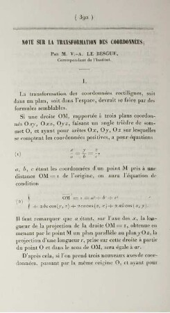 Note sur la transformation des coordonnées.