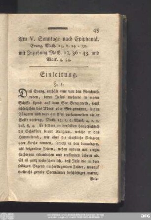 Am V. Sonntage nach Epiphaniä. Evang. Math. 13, v. 24 - 30. mit Zuziehung Math. 13, 36 - 43. und Mark. 4, 34.