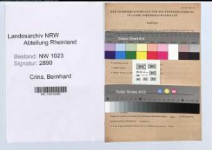 Entnazifizierung Bernhard Crins , geb. 20.08.1884 (Posthalter)