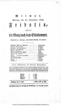 Fridolin, oder: der Gang nach dem Eisenhammer