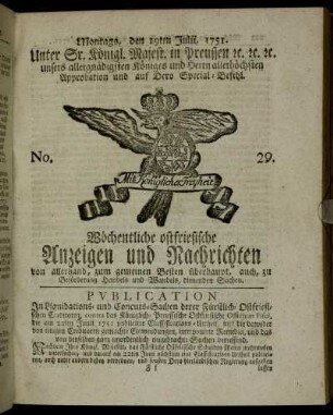 No. 29. Montags, den 19ten Julii, 1751.