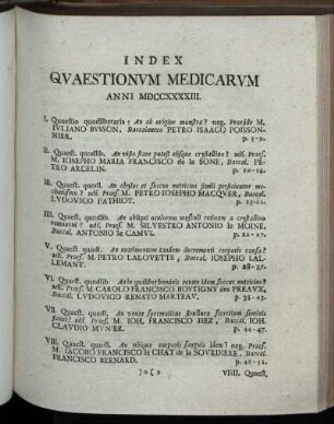 Index Quaestionum Medicarum Anni MDCCXXXXIII.