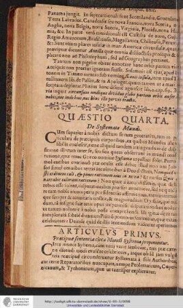 QUAESTIO QUARTA. De Systemate Mundi.