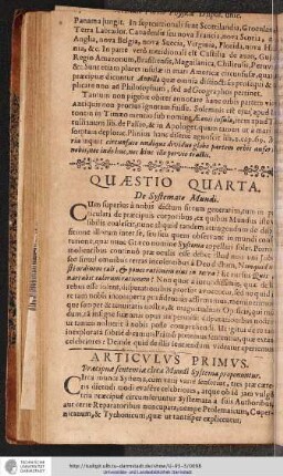QUAESTIO QUARTA. De Systemate Mundi.