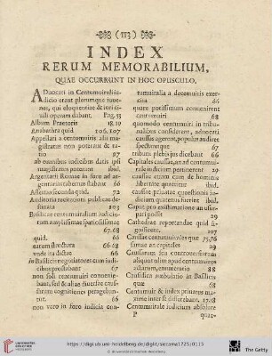 Index rerum memorabilium quae occurrunt in hoc opusculo