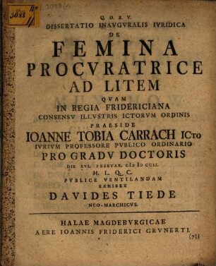 Diss. inaug. iur. de femina procuratrice ad litem