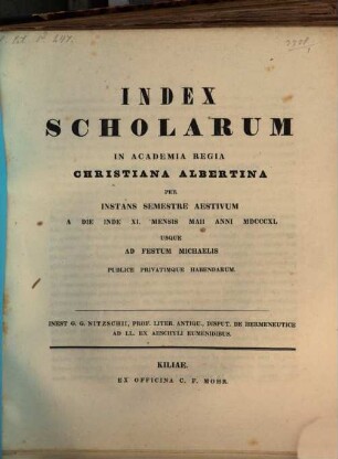 Index scholarum in Academia Regia Christiana Albertina, WS 1840