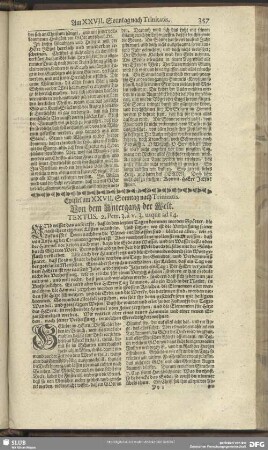 Epistel am XXVII. Sonntag nach Trinitatis. Von dem Untergang der Welt