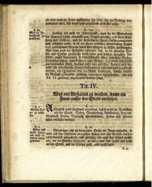 Tit. IV. Was vor Anstalten zu machen, wenn ein Feuer ausser der Stadt entstehet.