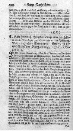 Briefe über die systematische Theologie zur Beförderung der Toleranz. Bd.1.,Slg.3.4.