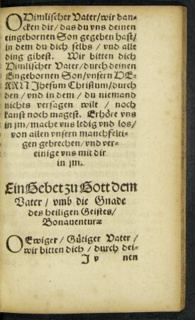 Ein Gebet zu Gott dem Vater/ umb die Gnade des heiligen Geistes/ Bonaventurae