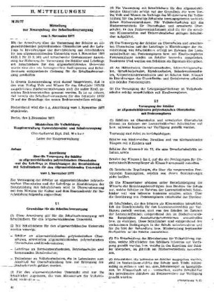 Mitteilung zur Neuregelung der Schulbuchversorgung : 25/77 vom 2. November 1977 ; [Mitteilungen]