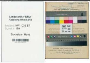 Entnazifizierung Hans Stockelaar , geb. 05.11.1915 (Tischler)