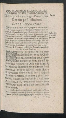 Berosi, de Genealogiis Primorum Ducum post diluvium Liber Secundus.
