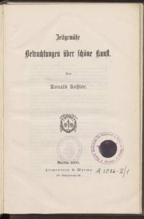 Zeitgemäße Betrachtungen über schöne Kunst