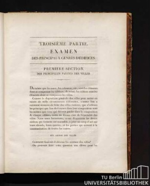 Troisième Partie. Examen des principaux genres d'édifices.
