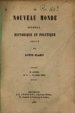 Le nouveau monde : journal historique et politique. 2. 1850/51, 15. Juli - 15. Febr.