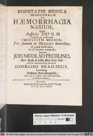 Disputatio Medica Inauguralis De Haemorrhagia Narium