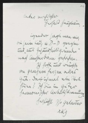 Brief von Rudolf K. Goldschmit-Jentner an Gerhart Hauptmann