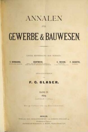 Annalen für Gewerbe und Bauwesen. 4/5. 1879 = No. 37/60