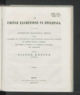 De Urinae Excretione In Epilepsia.