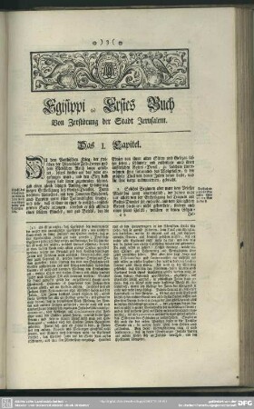 Des Fürtrefflichen Christlichen Geschicht-Schreibers Egisippi Fünf Bücher Vom Jüdischen Krieg und endlicher Zerstöhrung der Stadt Jerusalem