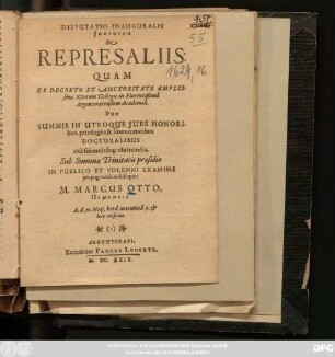 Disputatio Inauguralis Iuridica De Repressaliis