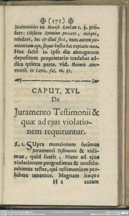 Caput XVI. De Juramento Testimonii & quae ad ejus violationem requiruntur