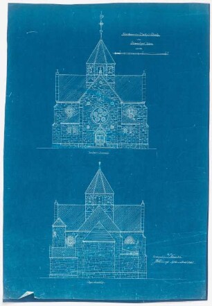 St. Mariä Heimsuchung, Rheine-Hauenhorst: Vorder- und Choransicht 1:100