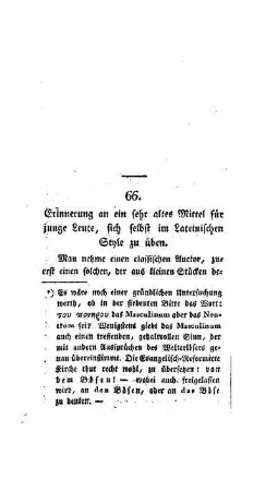 Erinnerung an ein sehr altes Mittel für junge Leute, sich selbst im Lateinischen Style zu üben : [66. Abhandlung]