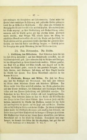 24. Das Ritterwesen. Die Städte