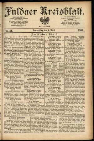Erste Ausgabe vom Donnerstag, den 04. April 1901.