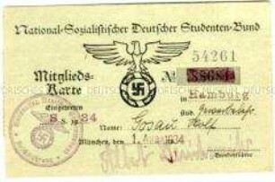 Mitgliedskarte des National-Sozialistischen Deutschen Studentenbundes von Wolf Gosau