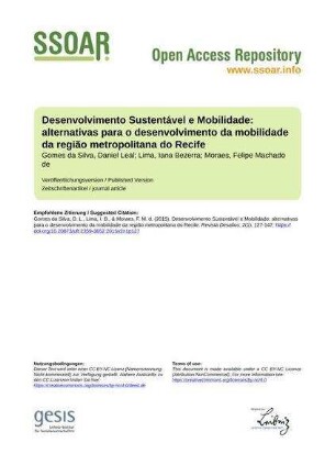 Desenvolvimento Sustentável e Mobilidade: alternativas para o desenvolvimento da mobilidade da região metropolitana do Recife