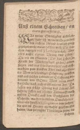 Auß einem Schreiben/ an einen guten Freund.