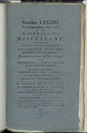 Number LXXXIII. of the Naturalist's Miscellany.