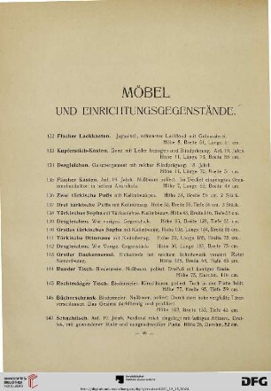 Möbel und Einrichtungsgegenstände (Nr. 132-147)
