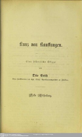 Kunz von Kauffungen. Eine historische Skizze. Erste Abtheilung