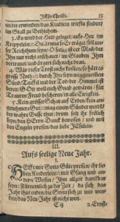 III. Aufs seelige Neue Jahr.