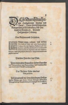 Deß Durchleuchtigen Hochgebornen Fürsten und Herrn/ Herrn Georg Friderichen Marggraven zu Brandenburg ... Peinliche Halßgerichts Ordnung.