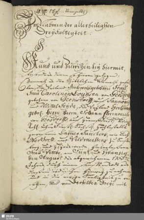 Im Nahmen der allerheiligsten Dreyfaltigkeit... [Testamentarische Verfügung der Caroline Louyse von Gersdorff, 1756]