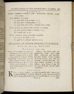 Evangel. In Festo Purificat. Mariae, Luc. II, 22 - 32, Extans