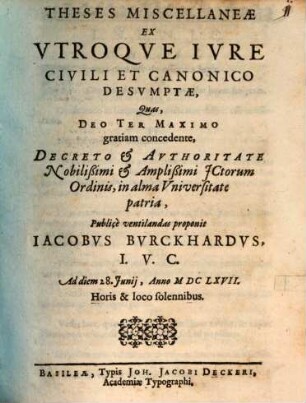 Theses miscellaneae ex utroque iure civili et canocico desumptae