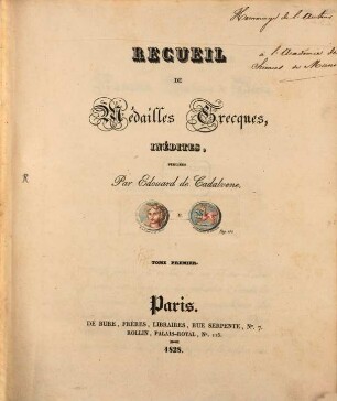 Recueil de Médailles grecques, 1