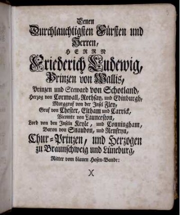 Widmung an Friederich Ludewig, Prinz von Wallis und Wilhelm Carl Henrich Friso, Prinz von Oranien