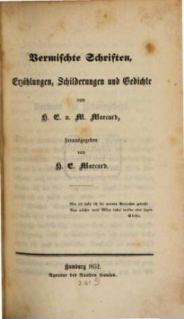Vermischte Schriften, Erzählungen, Schilderungen u. Gedichte