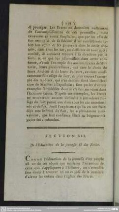 Section XII. De l' Education de la jeunesse & des Ecoles