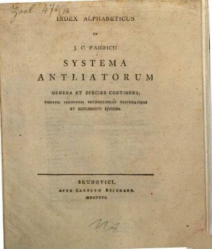 Index Alphabeticus in Fabricii Systema Antliatorum ...