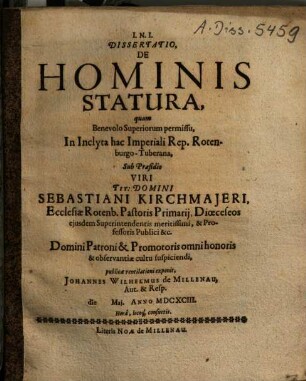 Dissertatio, De Hominis Statura